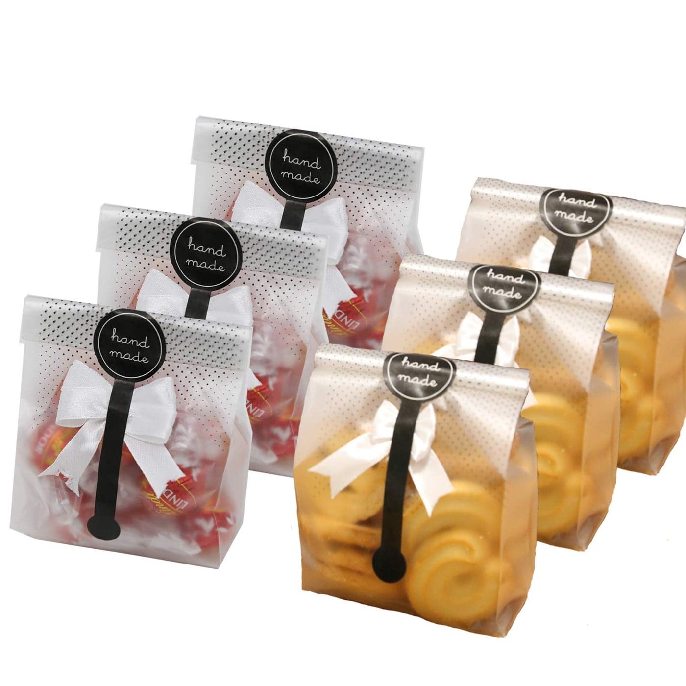 SAILINGGO 100 pcsPack Translucent Plastic Bags for CookieCakeChocolateCandySnack Wrapping Good for Bakery Party with Stickers
