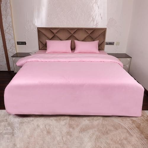 Daksh Premium Cotton 300TC Stain Striped Double Size Duvet Cover/Quilt/Razai/Comforter Cover 91" x 101"- Pink
