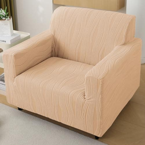 HOKIPO 200 GSM Premium Knitting Jacquard Fully Covered Stretchable Sofa Cover for 1 Seater, 'Nestiva Series' Blush Beige (AR-5307-BGE)