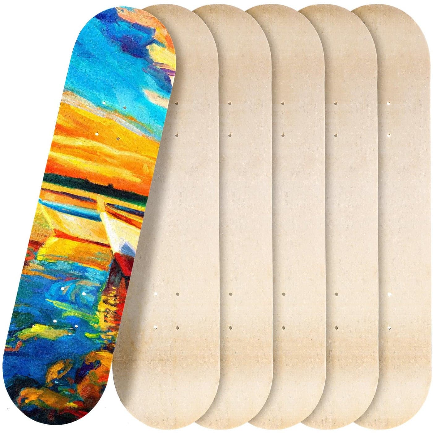 Honoson 6 Pcs Blank Skateboard Decks Maple Skateboard Deck 7 Ply Wooden Skate Decks Natural Wood Double Tail Plain Concave Light Deck Bulk for Art Painting Home Decoration