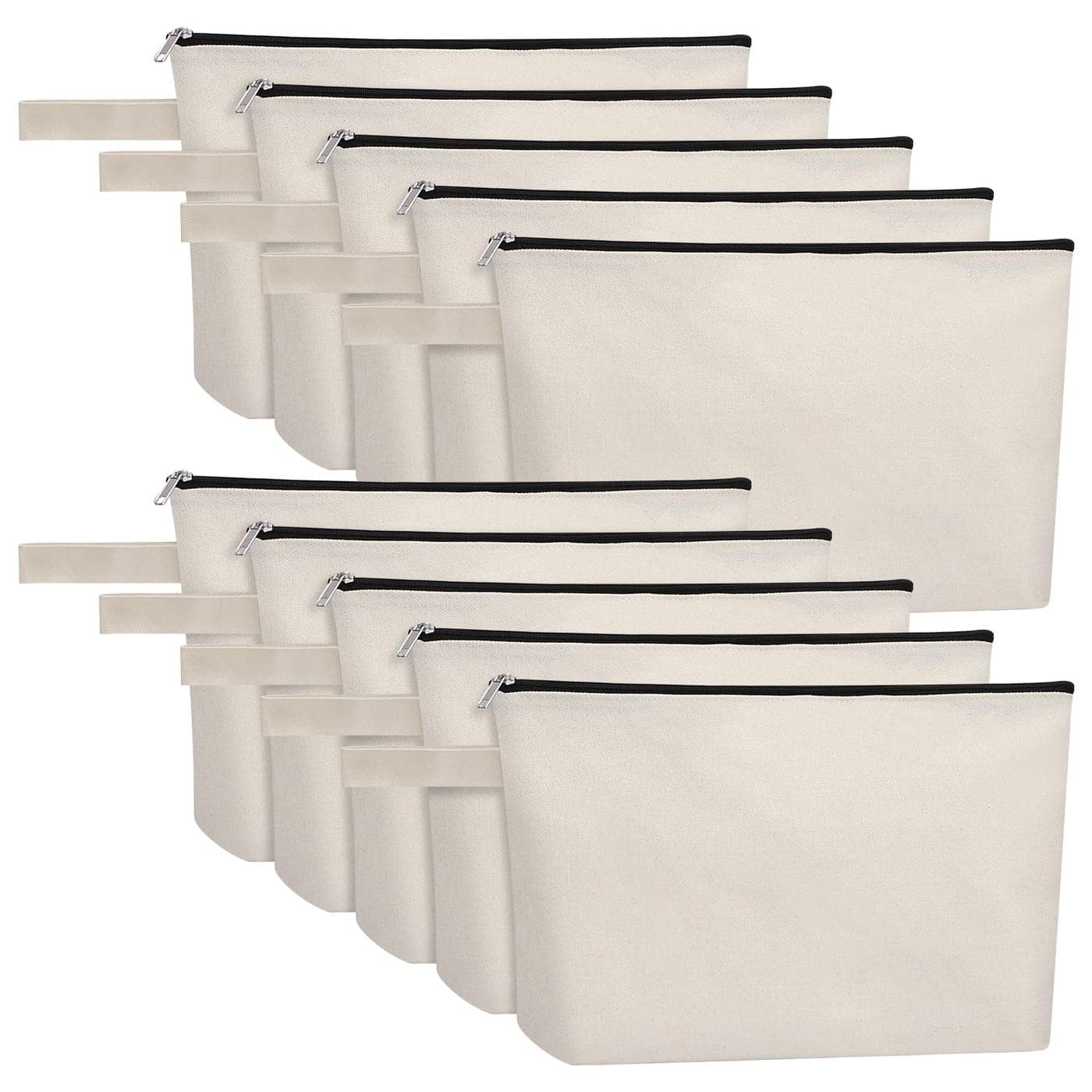 Sinzip 10 Pieces Cotton Canvas Makeup Bag with Bottom MultiPurpose Cosmetic Bag with Zipper Travel Toiletry Pouch Blank DIY Craft Bag Pencil Bag L White MNWB07