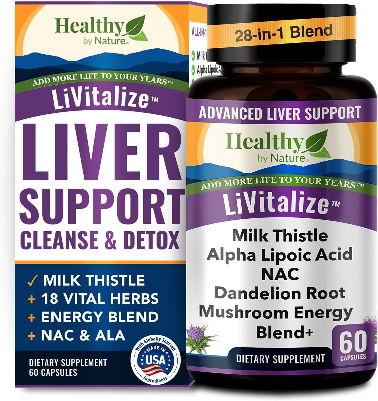 Liver Cleanse Detox Repair 28in1 Liver Support Milk Thistle Dandelion NAC Alpha Lipoic Acid Artichoke Reishi Chaga Turkey Tail Mushroom Active Liver Health Supplement 1540mg 60 Capsules