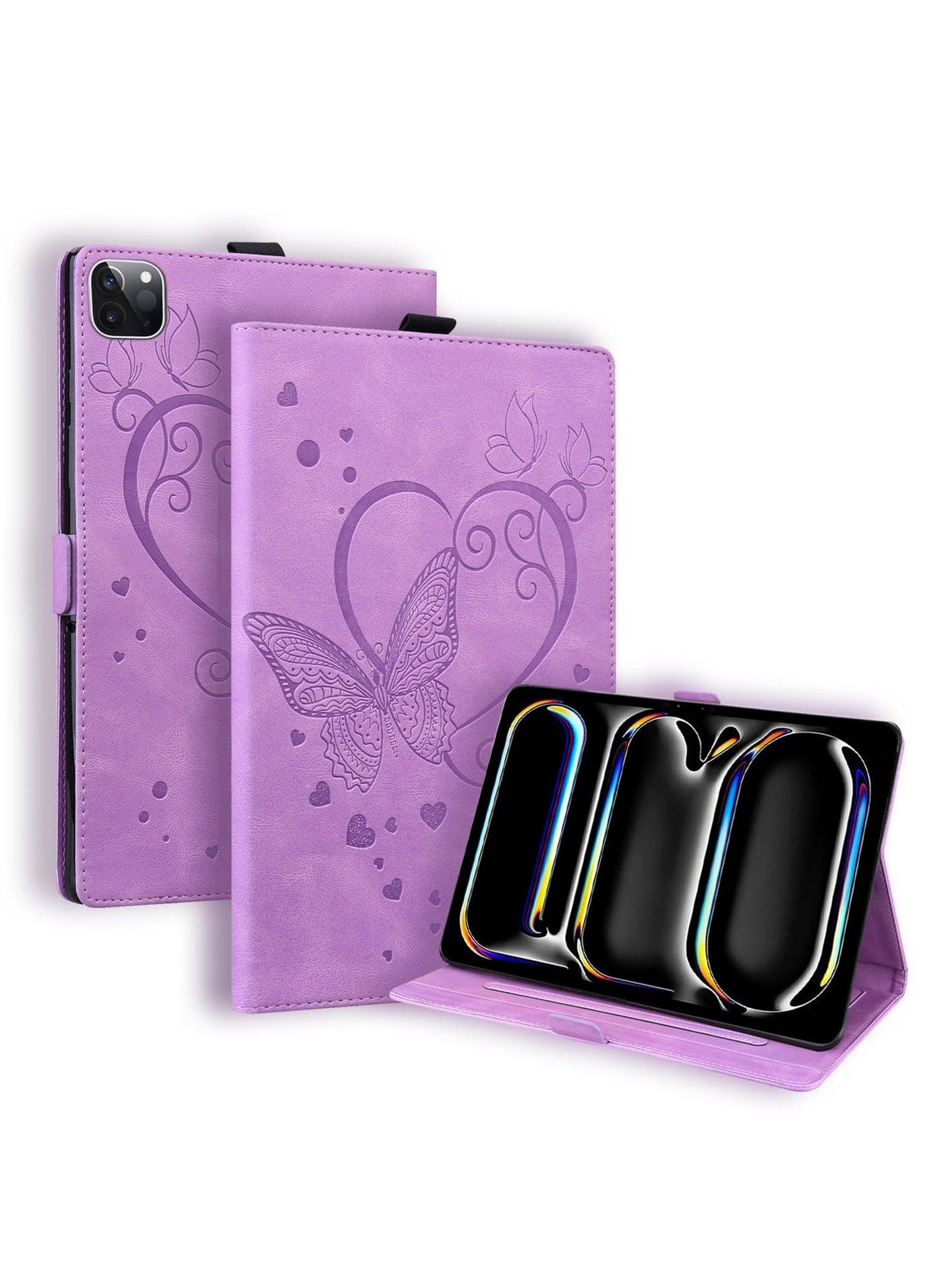 For iPad Pro 11/13 2024 Tablet Holster Love erfly Embossed Card Holder Compatible with iPad Air 11/13.