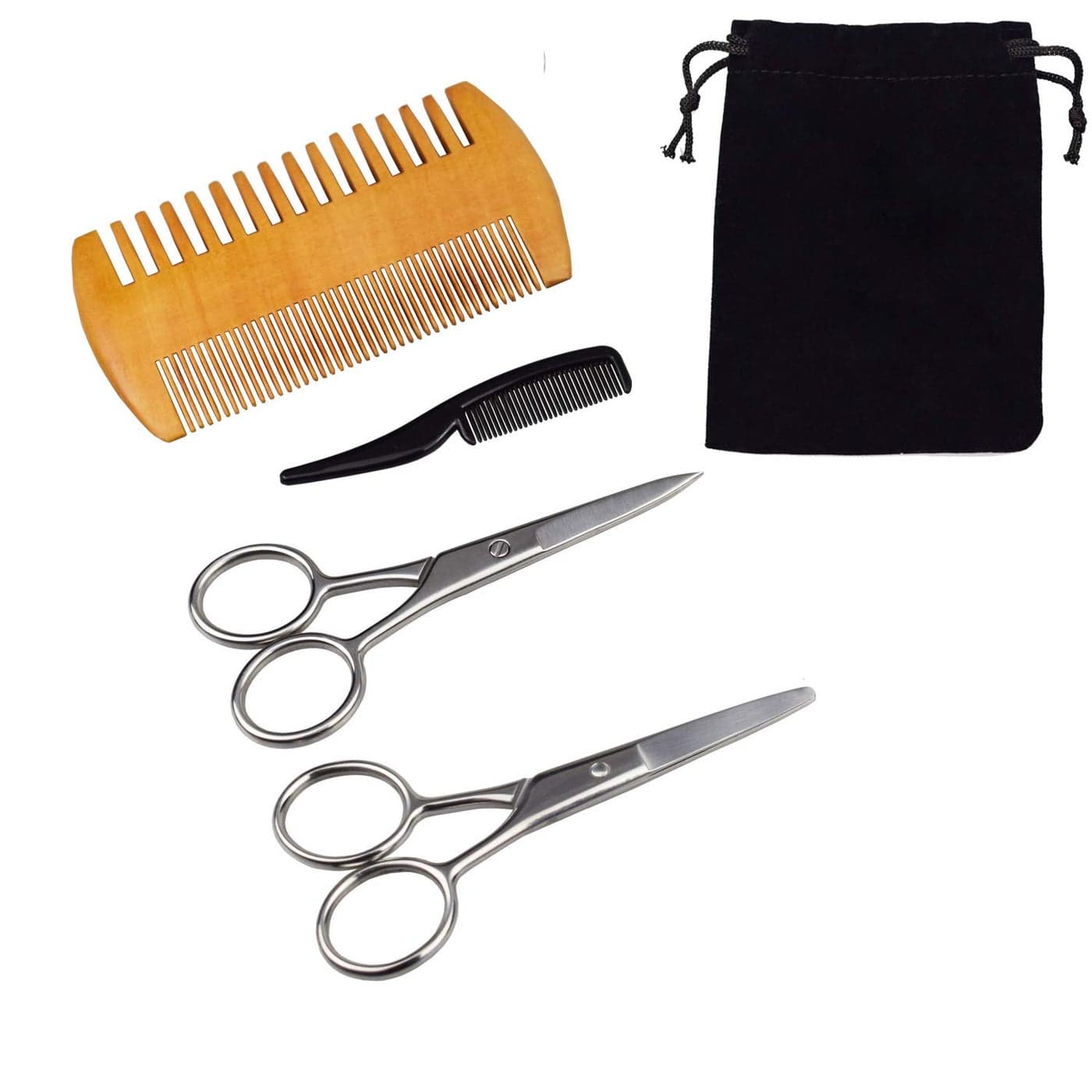 4Piece Beard Scissors Set Grooming Scissors Mustache Beard Combs Storage Bag