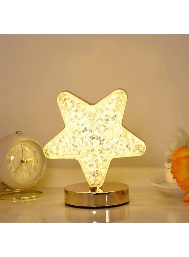 Crystal Star Led Touch Control Table Lamp, USB Rechargeable Acrylic 3 Way Touch Sensor Bedside Star Moon Desk Lamps, Cute Atmosphere LED Lamp Nightstand Lamps for Bedroom Nursery Living Room(Star)