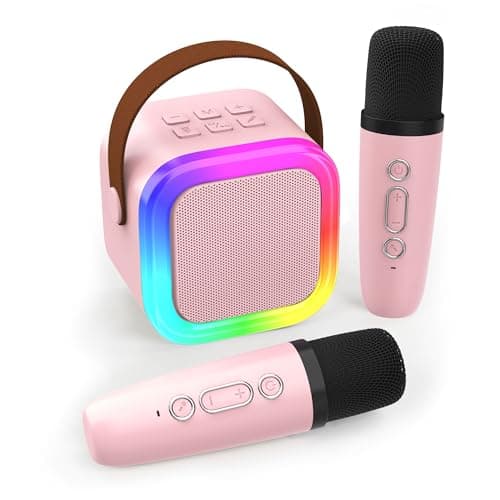 Koolcover Mini Karaoke Machine for Kids Adults Portable Bluetooth Speaker with 2 Wireless MicrophonesToys Birthday Gifts for Girls Ages 4 5 6 7 89101112 Family Home Party Pink