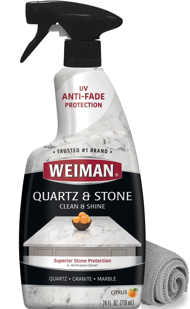 Weiman Quartz Countertop Cleaner and Polish - 24 Ounce with Microfiber Cloth - Clean and Shine Your Quartz Countertops Islands and Stone Surfaces with UV Protection