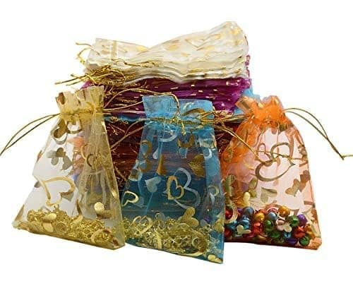AQBAH 3x4 inches Pack of 30 Potli Bags Organza Pouches Return Gift Favor Shagun Pouches Dry Fruit Pouches Jewellery Packaging Wedding Multicolor