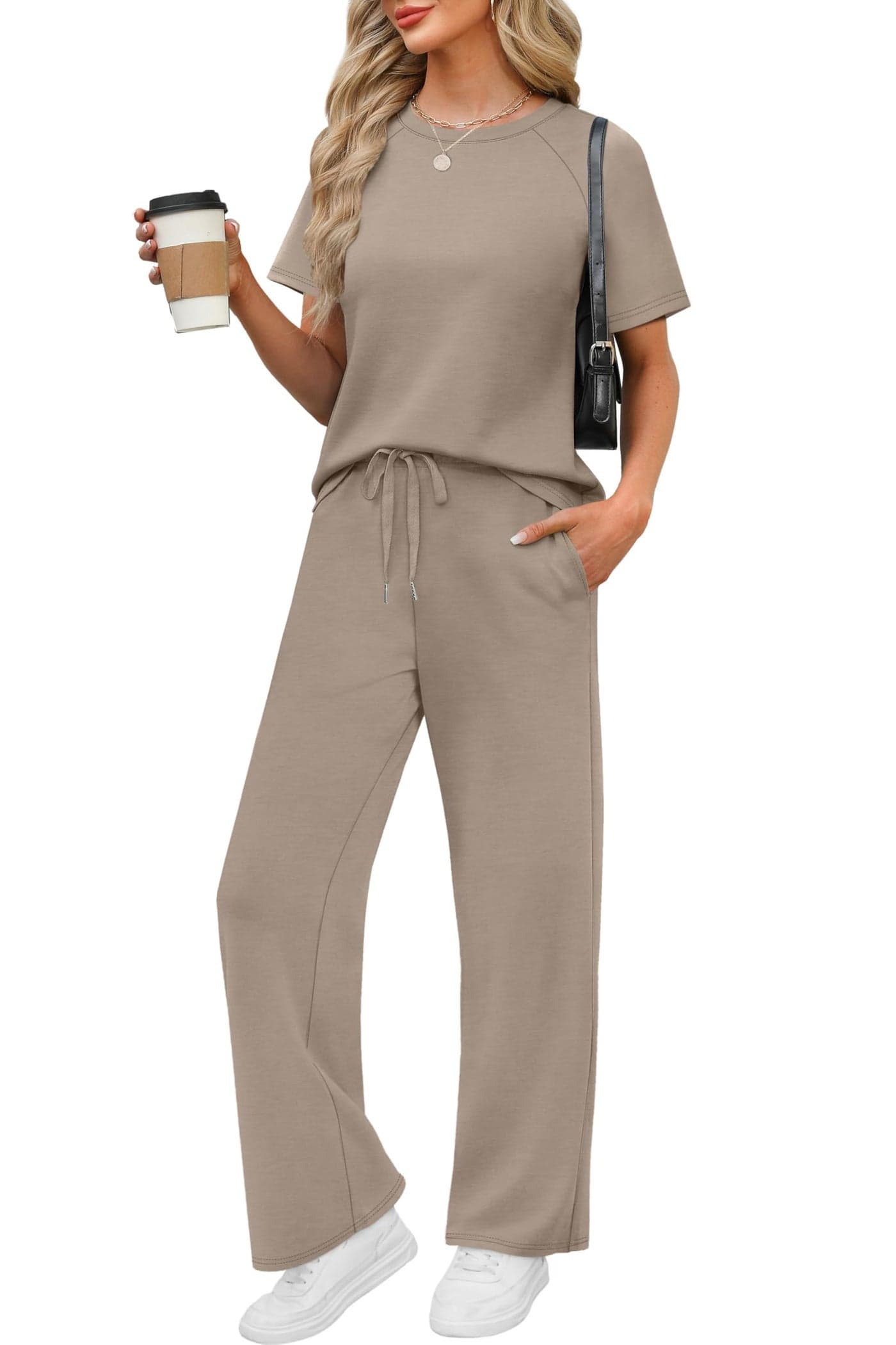 WIHOLL 2 Piece Sets for Women Summer Fashion Clothing 2026 Business Casual Outfits Petite Lounge Sets Workout Country Concert Two Piece Outfits for Women Sweatsuits Coffee L