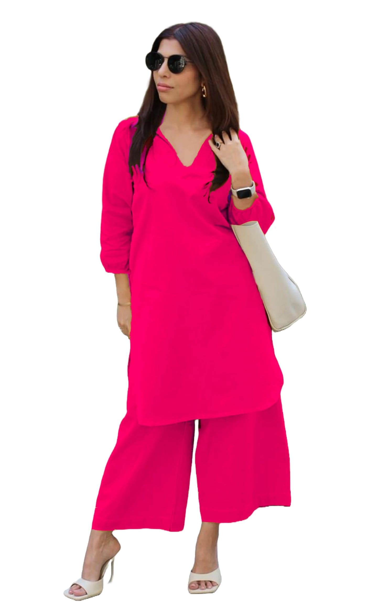 FEMEZONE Fashion with Tradition Women Cotton Slub Co-Ord Set (Fem22230610-01-Vcord) (Xx-Large, Rani)