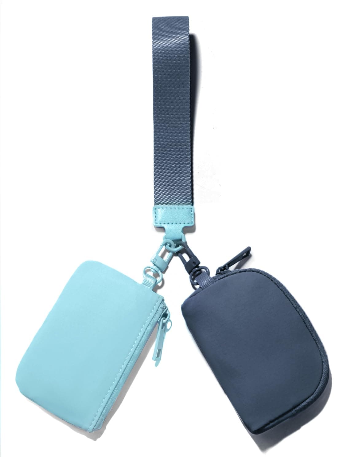 Viverte Mini Zip Around Keychain Wristlet Wallets Small Portable Dual Pounch Wristlet Detachable Coin Purse Pocket Gifts for Women Travel Sports Outdoors(Icing Blue+Navy Blue)