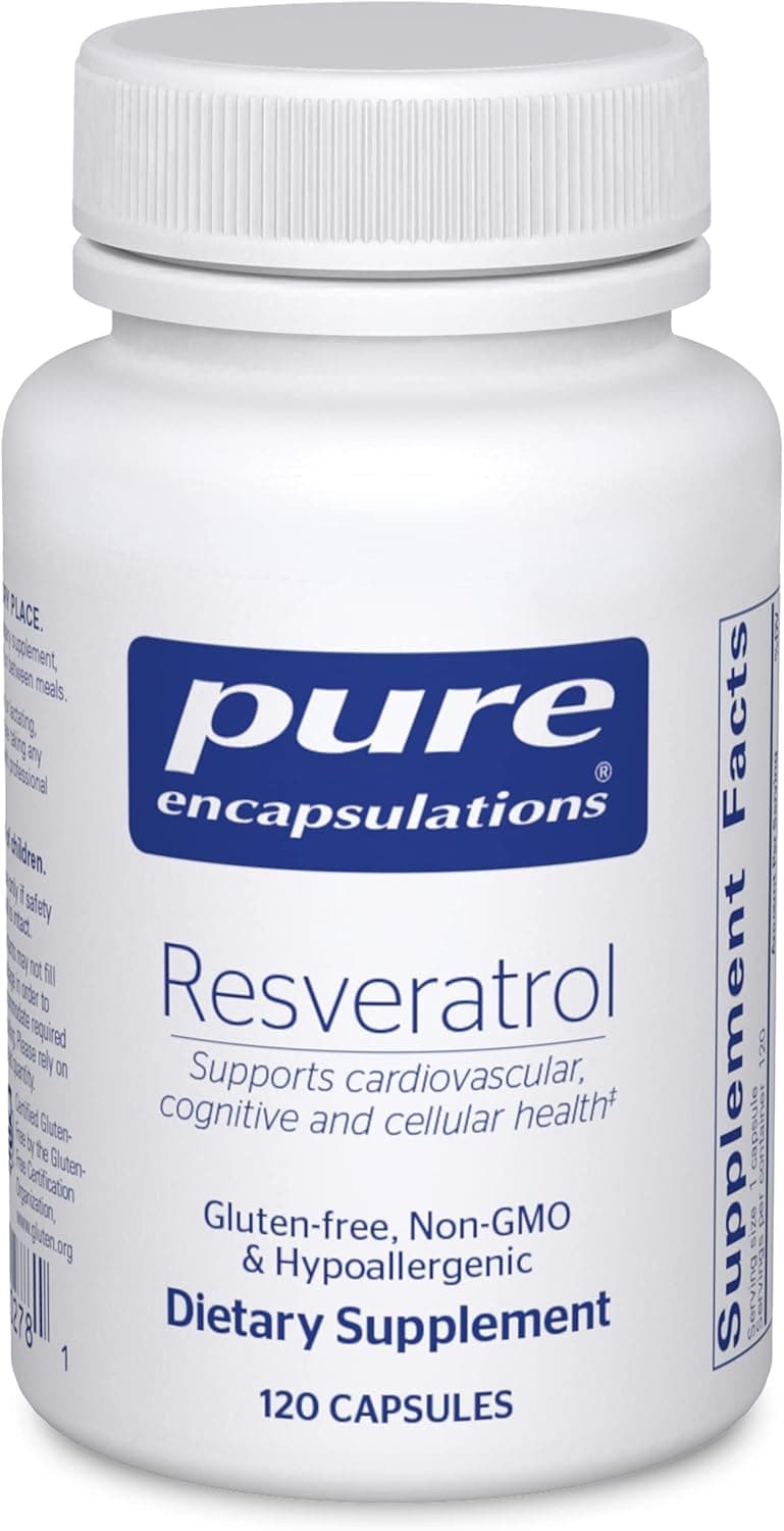 Pure Encapsulations Resveratrol Cardiovascular Cellular Health Memory Support 40 mg TransResveratrol Antioxidants Supplement Gluten Free NonGMO 120 Capsules