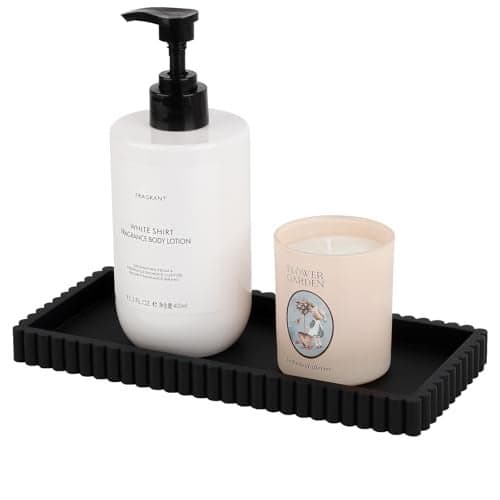 Silicone Bathroom Tray Small Vanity Organizer Rectangle Sink Caddy Sponge Holder Kitchen Counter Decor for Dish Soap, Perfume, Candle, Black