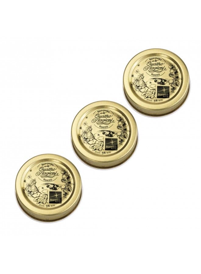 Bormioli Rocco Metal Replacement Lids for Quattro Stagioni Jars, Preserving Jars, Hermetic, Resealable Jars, Food in Jars, Set of 3, 56 mm, Gold