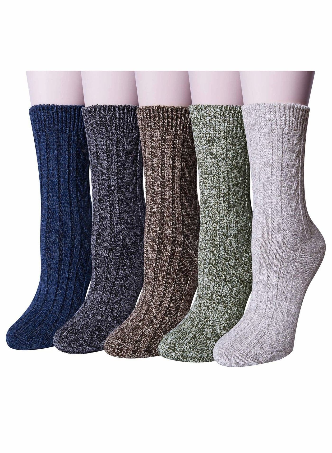 Pack of 5 Womens Winter Socks Warm Thick Knit Wool Soft Vintage Casual Crew Gifts