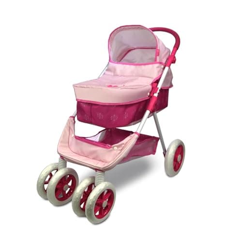 ANIVIA Dolls Pram Doll Pushchair 2 in 1 Stroller Dolls Pushchair Pram Toys Gift for Kids Suitable Dolls Up to 18 inch Pink
