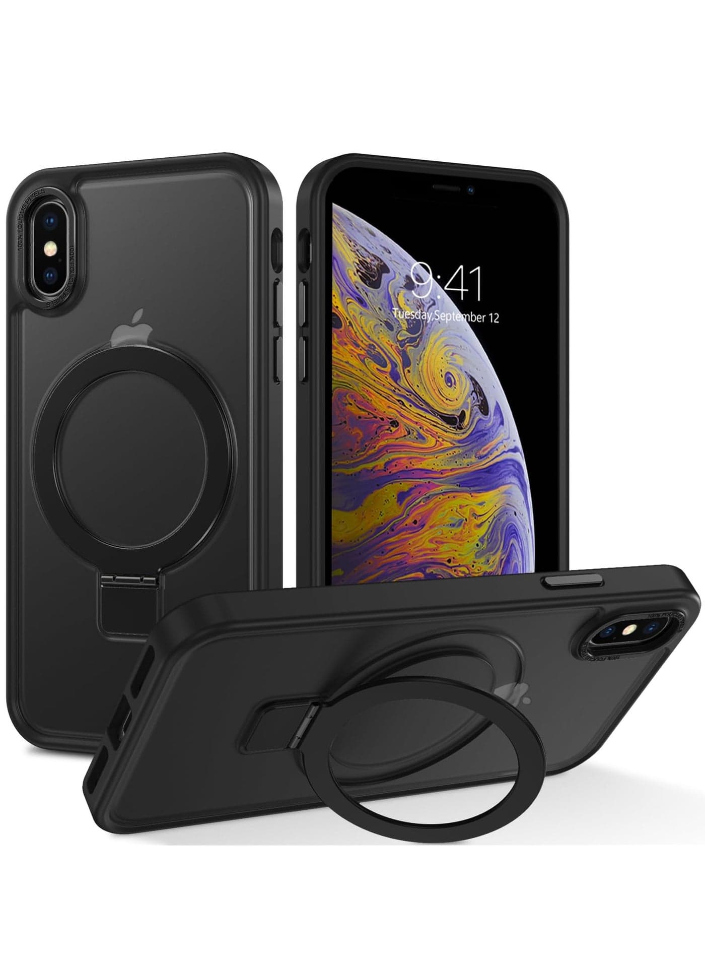 iPhone X/ XS MagSafe Case with Magnetic Invisible Stand,【Full Shockproof Protection】Matte Back Phone Cover with Magnet Kickstand for Apple X/ XS (2018)(Black)