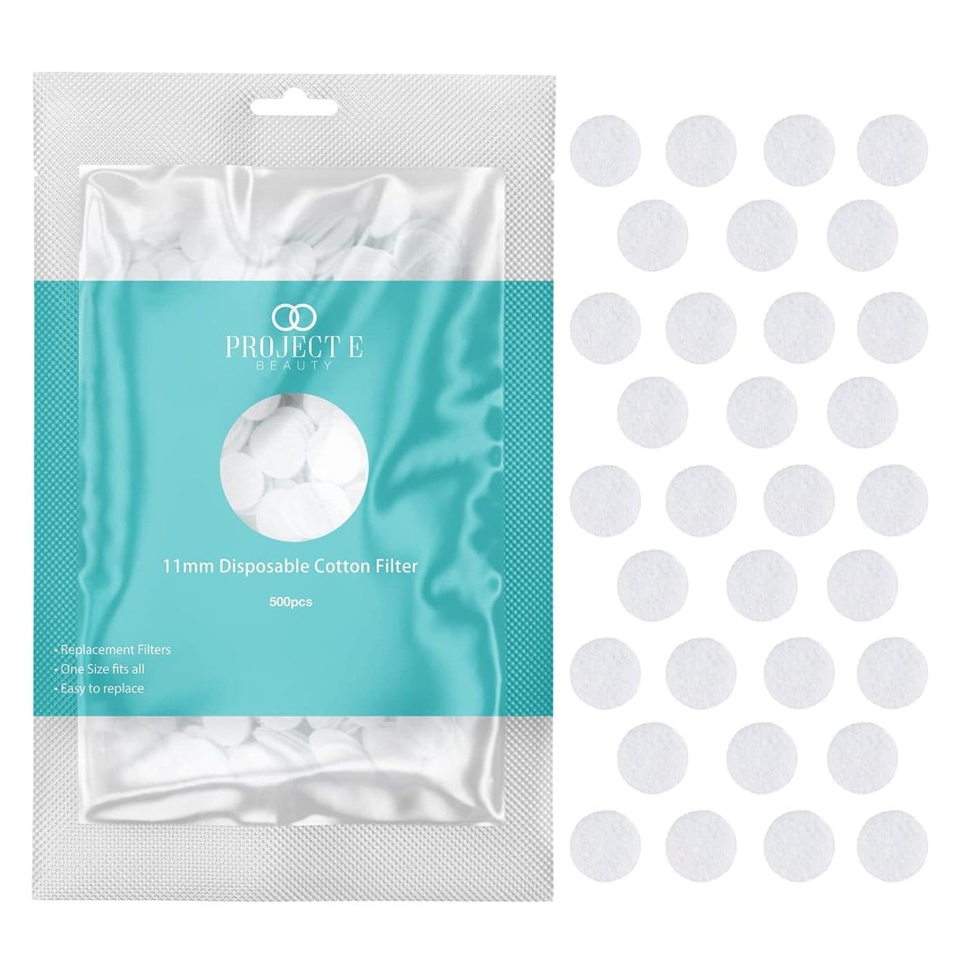 500pcs Cotton Filter 11mm by Project E Beauty Microdermabrasion Replacement Filters Round Filtering Pads Facial Vacuum Filters Accessories Vacuum Peeling Blackhead Removal White