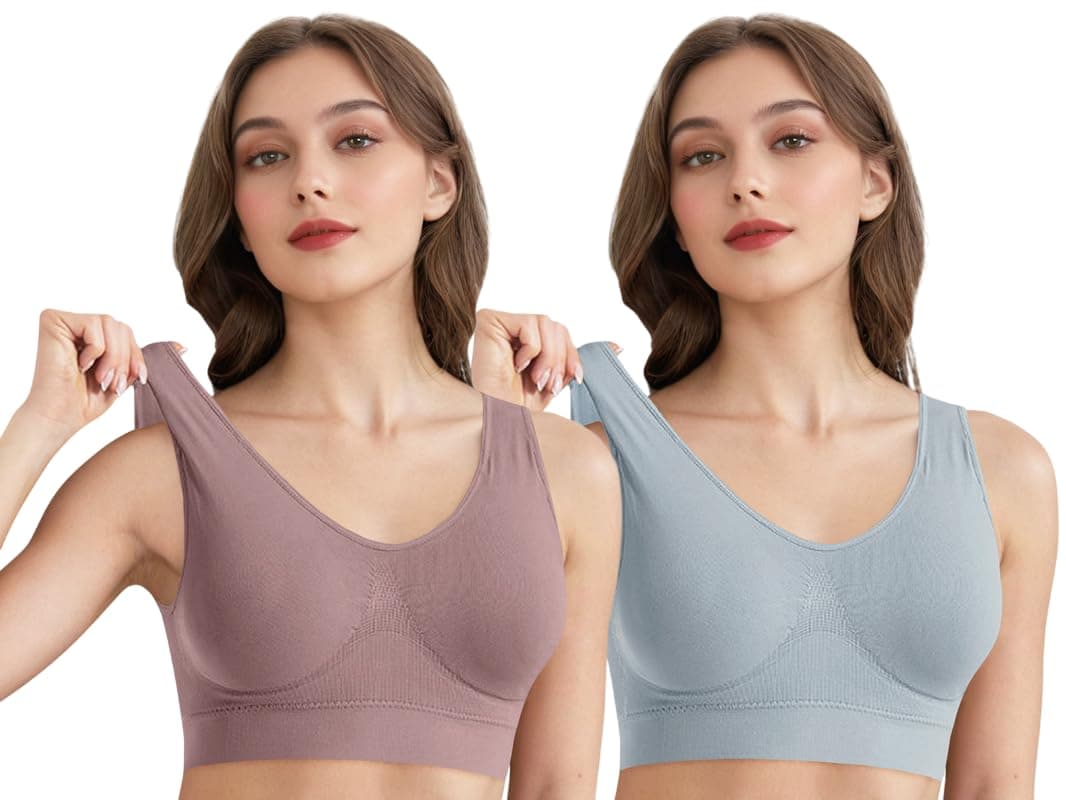 Celary Womans Bra||Sports and Sleep Bra for Women||Non Padded Wirefree Bra|| Smooth and Soft Nylon Blend Seamless Design||Ultra Lightweight||2 Piece Combo