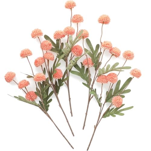 Floroom 5pcs Coral Pink Faux Silk Mums Artificial Flowers, Bulk Fake Small Mini Chrysanthemums with Stems for DIY Wedding Centerpieces Floral Arrangements Vase Fillers Home Decorations