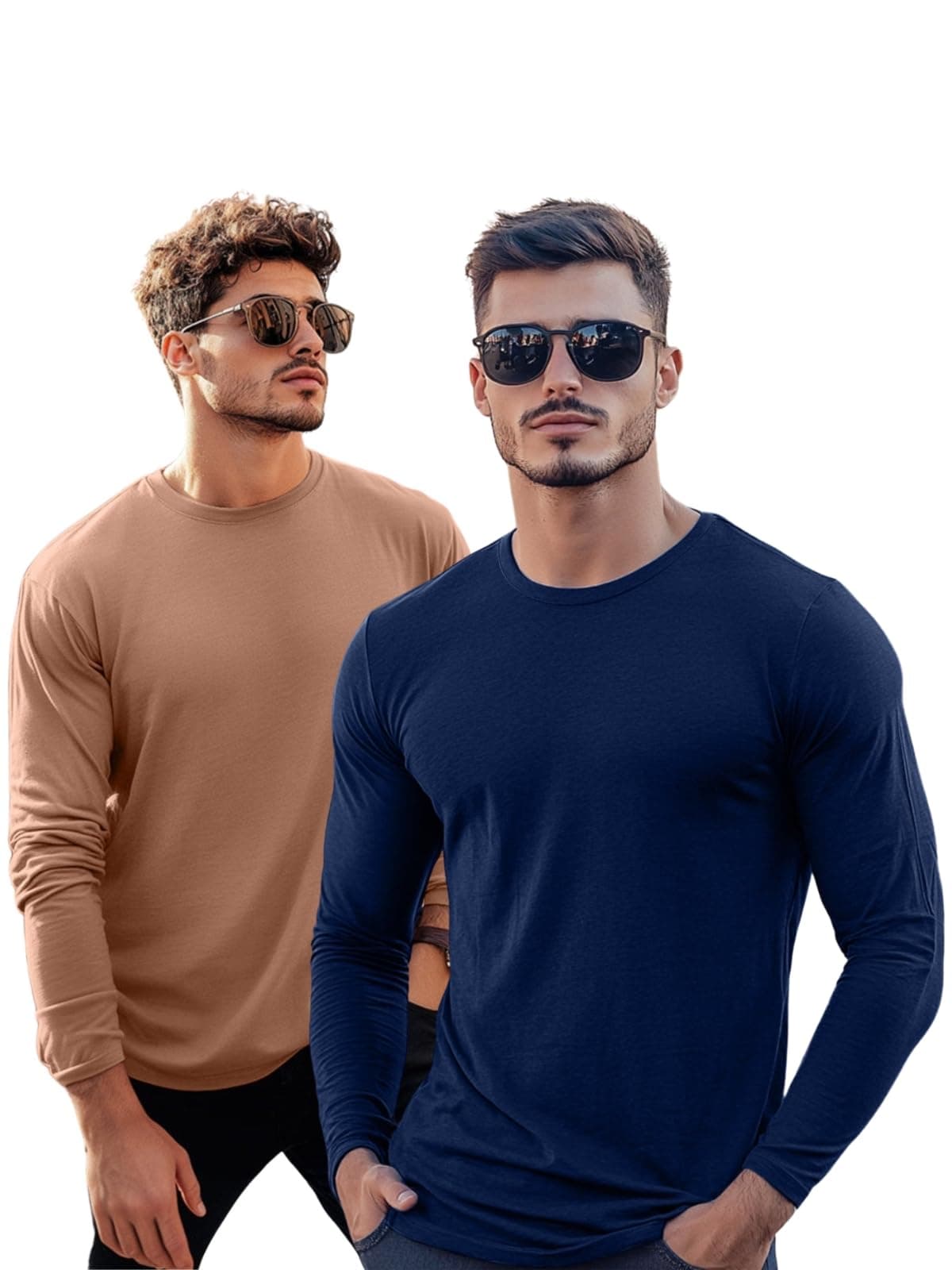 Veirdo® Pure Cotton Round Neck Regular Fit Solid Full Sleeve T-Shirt Combo for Men & Boys (PO2_V_FS_NY_CR_XXL)