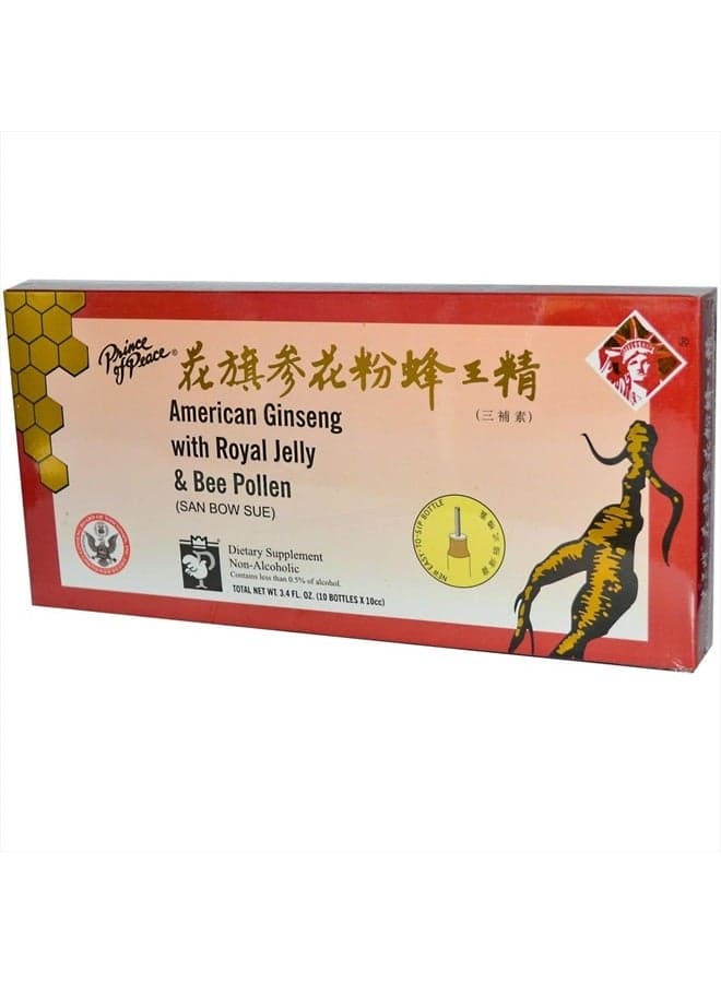 Prince of Peace American Ginseng With Royal Jelly and Bee Pollen 100cc Count (10x 10cc)