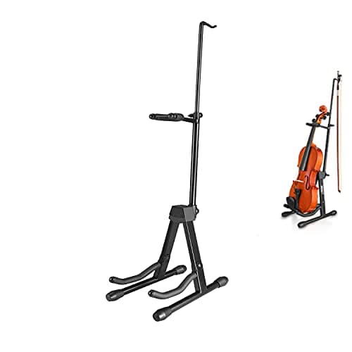 Eastar Violin Stand with Bows Stand for acoustic Guitar Bass Mandolin BanjoPortable and Adjustable Holder BlackEasy to Install and SturdyBlack