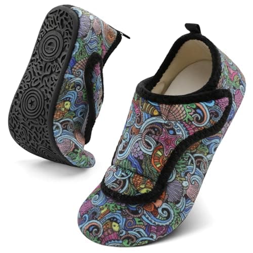 BARERUN Unisex Adults Adjustable Rubber Sole Bedroom Slippers - Women Men Memory Foam Comfy Womens Mens Slippers - Black 9.5-10 Women 8-8.5 Men