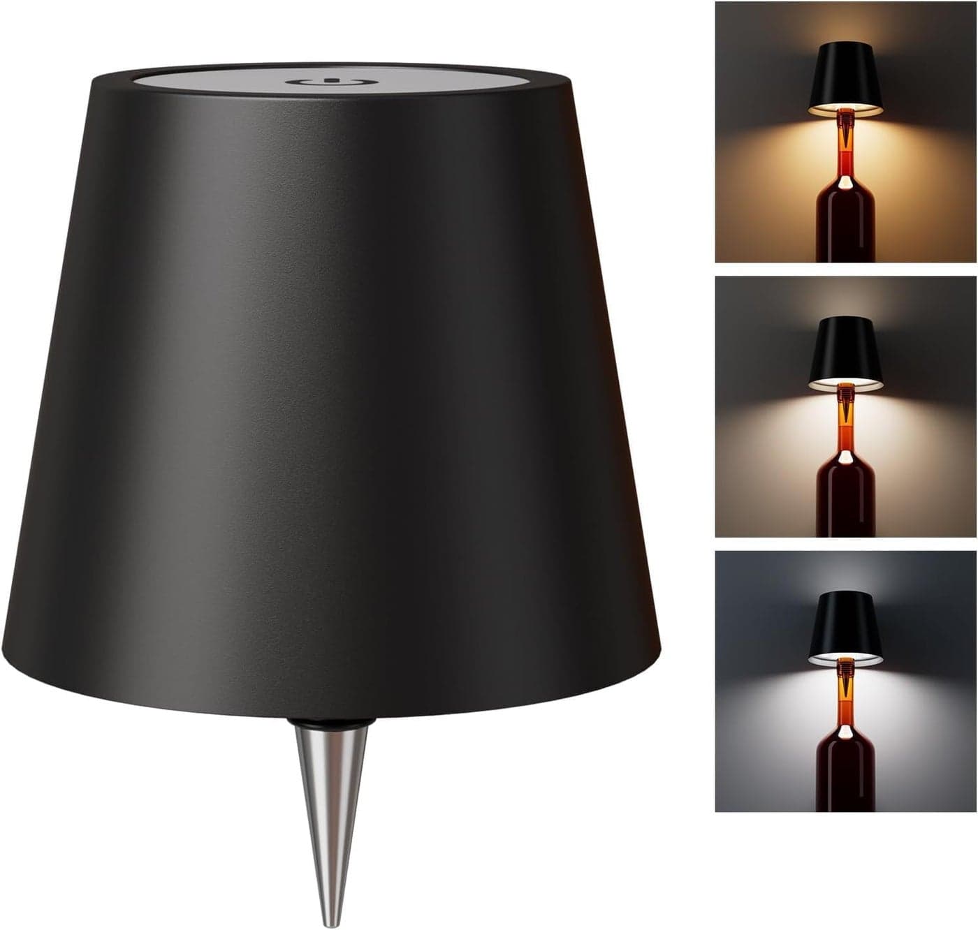 ANKRI Wireless Bottle Lamp LED 3 Colour Light Battery Desk Dimming Night Light Indoor Portable for Cafe Restaurant Home Living Room | 15 cm | Black | Long Lasting Battery