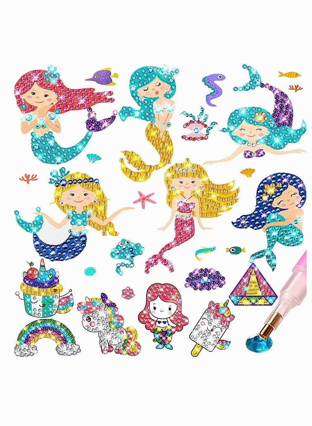 Mermaid Diamond Painting Kit for Kids, SYOSI 26 Pieces Unicorn DIY Stickers with Tools to Create Your Own Magical Cute Art and Crafts Girls Boys