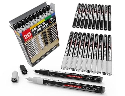 TOOLIART Black And White Acrylic Paint Markers Paint Pens Set For Rock Painting Canvas Mugs Metal Glass Paint Fabric Wood DIY Non Toxic Quick DryWaterbas EXTRA FINE