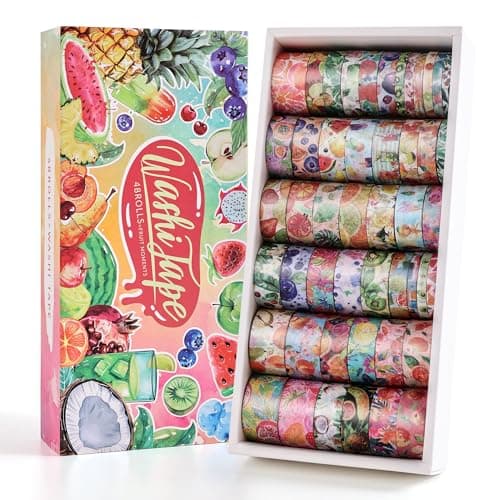 emmoolife 48 Rolls Washi Tape Set Vibrant Watercolor Summer Fruit Decorative Tape for Scrapbooking Bright Colorful Holiday Tapes for Junk Journal Supplies Bullet Journaling DIY Art for Women