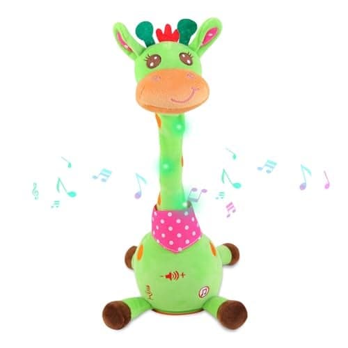 LUKETURE Dancing Talking Singing Green Giraffe Toy Stuffed Plush Interactive Stuffed Animal Toy Musical Giraffe Plush with Record Repeat Sings 10 Songs LED Lights