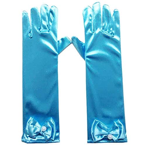 FancyDressWale Girls Satin Gloves Princess Dress Up Bows Long handgloves for Party - BLUE