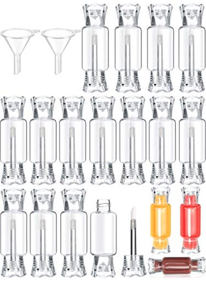 Blulu 20 Pieces Empty Lip Gloss Tubes with Wand 9 ml Mini Clear Candy Shape Lip Balm Tube Containers and 2 Pieces Funnel for DIY Cosmetics Women