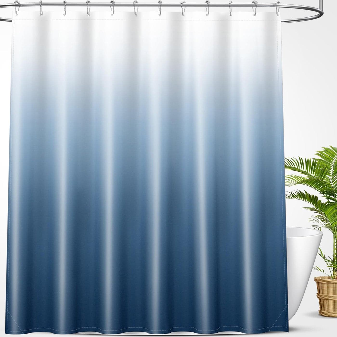 OLANLY Luxury Blue and White Ombre Shower Curtain Sets with 12 Hooks Waterproof and Washable Decorative Shower Curtains for Bathroom 72x72 Inches