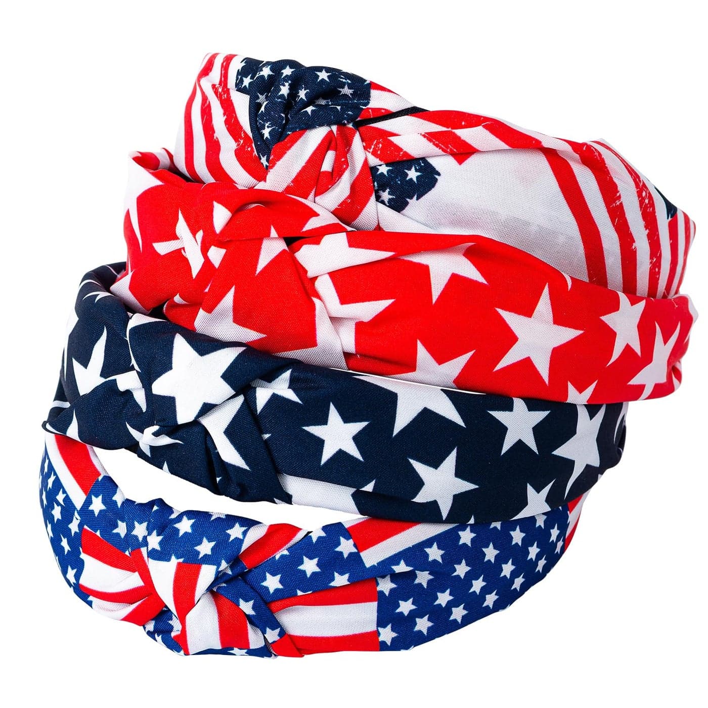 IDDFEVE 4Pcs 4th of July Headbands for Women Patriotic Independence Day Memorial Day Knot Hair Hoop USA Flag Star Hair Accessory Red Blue