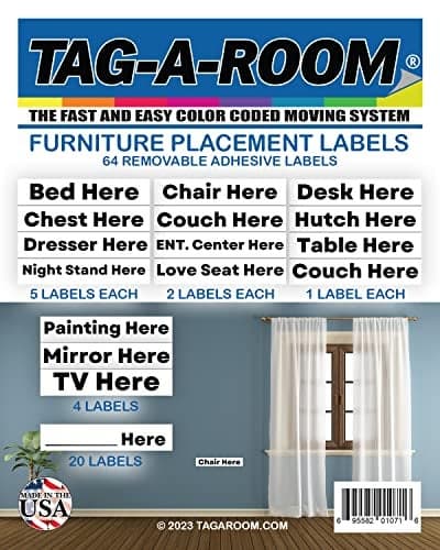 Tag-A-Room Furniture Placement Moving Label Stickers, 64 Count