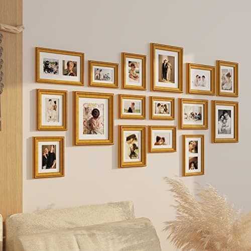 Art Street Shooting Star Premium 3D Wall Photo Frames Timeline for living Room, Set of 16 Photo frames (Crown Gold)