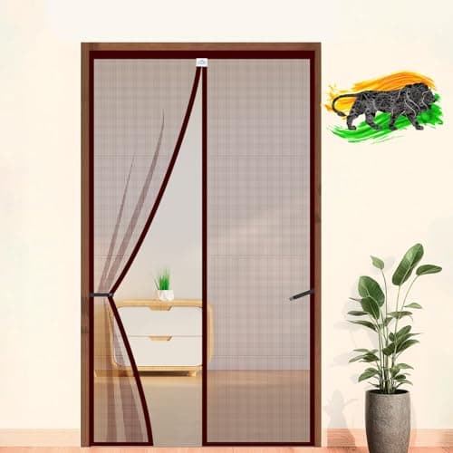 Lifekrafts Mosquito Screen Mesh Door Curtain with Magnets (210x100 cm, Brown)
