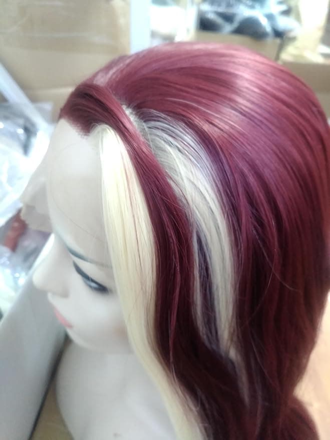Xiweiya White Mixed Pink Curly Wigs Long Blonde Highlight Lace Front Wigs Ombre Pink Wigs13x4 Lace Front Wig Red Loose Wavy Soft Wig Heat Resistant Fiber 150 Density For Women 24inch
