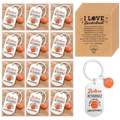 Tondiamo 24 Set Sport Senior Night Gifts Keychain with Positive Card,Sport Stuff Accessories for Team Girl Boy Player Coach(Basketball)