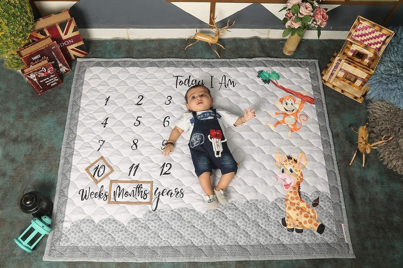 NEW COMERS Milestone Baby Blanket for All Season Multiuse Cotton Blanket with PropsWooden Rings for SummerAc RoomWinter Blankets for KidsNew Born Monthly Photoshoot TC80153 135x115x2cm 510
