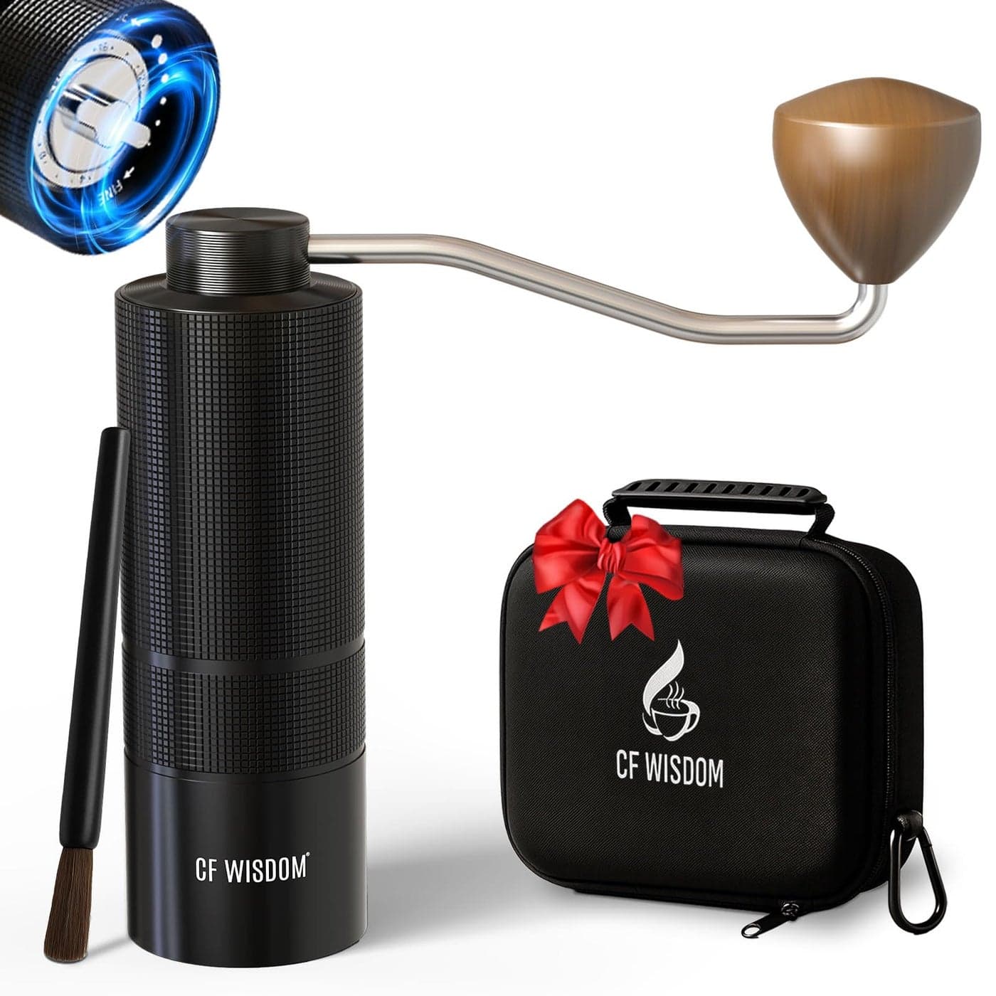 CF WISDOM Portable Electric Coffee Grinder Conical Burr Coffee Grinder Dual Mode Manual Electric Grinder Manual with Adjustable Grind Settings Hand Bean Grinder for RV Hiking Office