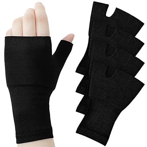 Geyoga 4 Pcs Unisex Wrist Thumb Support Fingerless Compression Gloves Wrist Support Brace for Sports, Fits Small-Check Size Chart Before Ordering(Black,4.3-5.1 Inch)