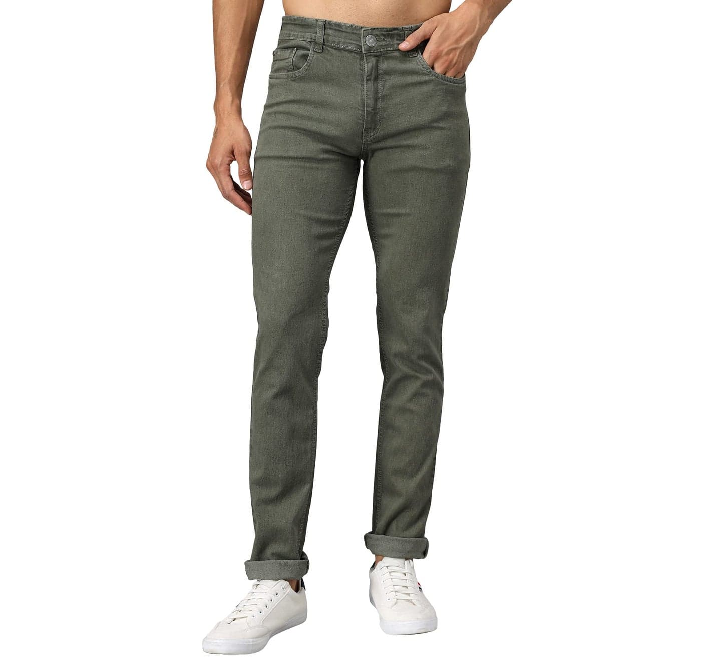 STUDIO NEXX Men Regular fit Mid Rise Jeans - Dark Olive, Size 40