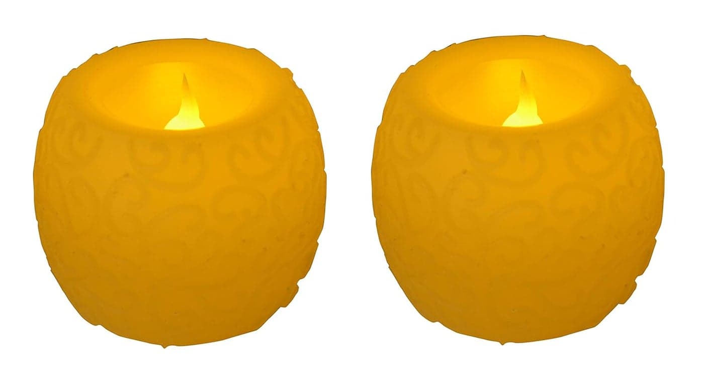 Saubhagya Global Floral Real Wax Electronic Battery Operated Flame Less LED Fancy Pillar Candle (Set of 2)