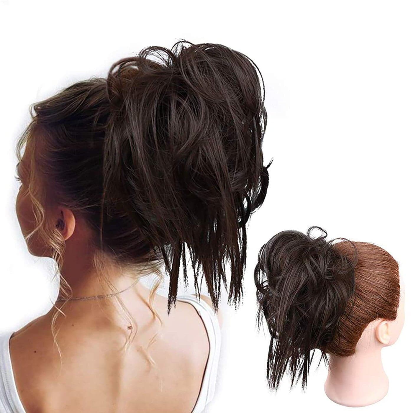 HMD Tousled Updo Messy Bun Hair Piece Hair Extension Ponytail With Elastic Rubber Band Updo Extensions Hairpiece Synthetic Hair Extensions Scrunchies Ponytail Hairpieces for WomenDark Brown