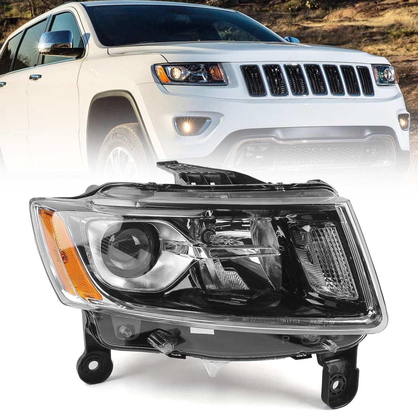 Huray Headlight Assembly for Jeep Grand Cherokee 20142016 Only for Halogen Type Chrome Housing OE Headlamp Replacement Passenger Side
