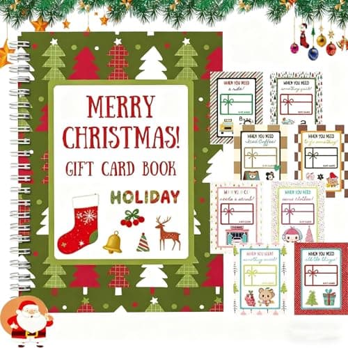 Christmas Stocking Stuffer Christmas Gift Card Book for Adults, Merry Christ-mas Gift Cards, 5x7 Color Spiral Bound Card Book- Surprises On Every Page, DIY Personalized Xmas Gifts for Family, Friends, Students